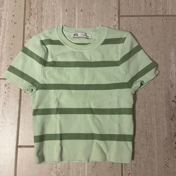 Zara Short Sleeve Stripe Shirt - Green - Picture 1 of 1